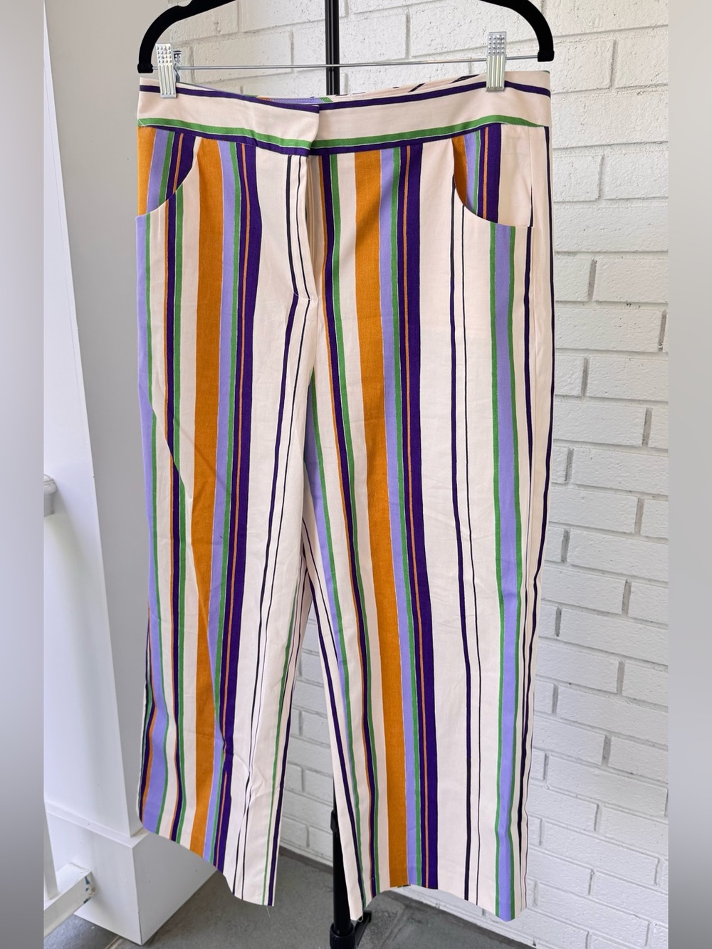 Zara Cream Pants with Orange, Purple & Green Stripes